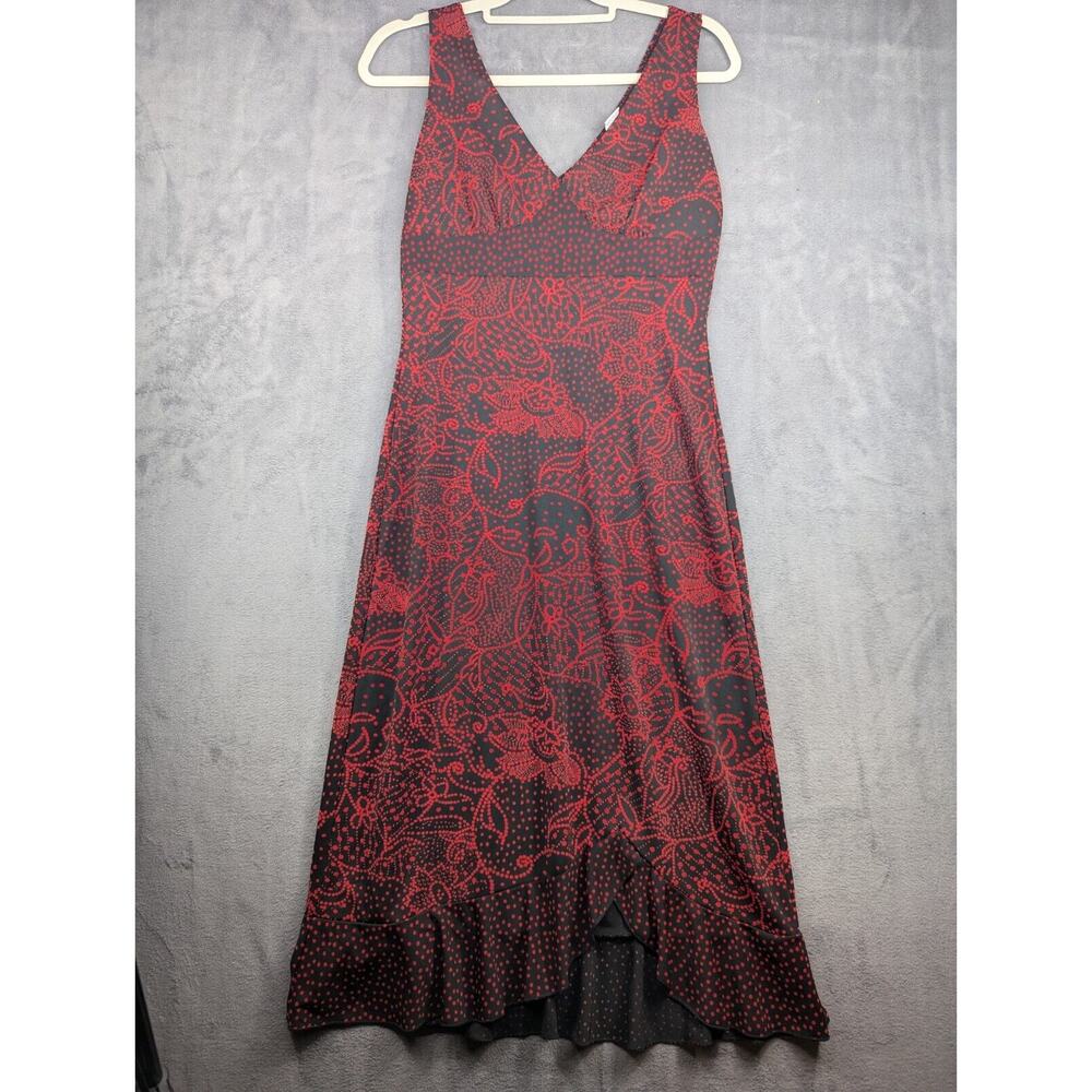 Giorgio Fiorlini Dress Women Small Red Black White Sleeveless Ruffle Vintage